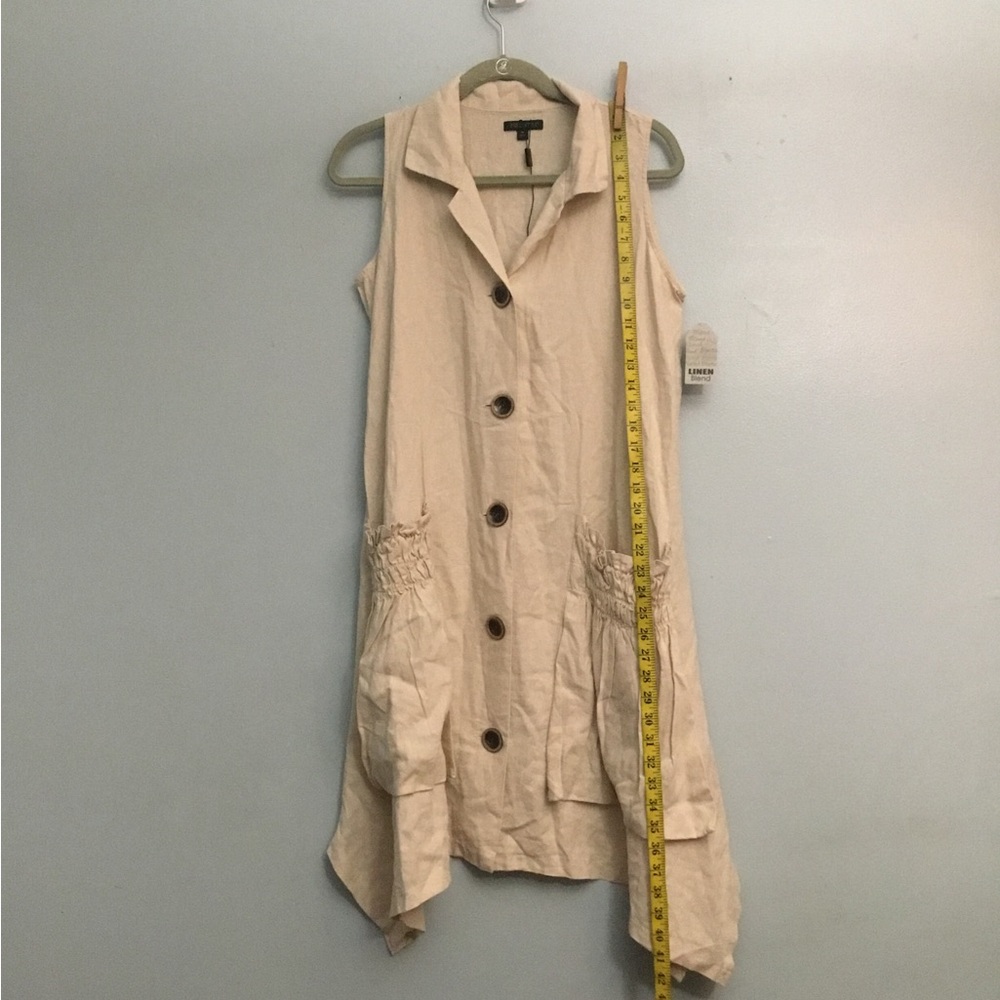 For Cynthia Cream Sleeveless Linen Button-Front Dress